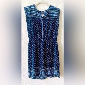 Loft Factory Floral Summer Dress Sz M Blue White Flowers Button Front Knee Lgth